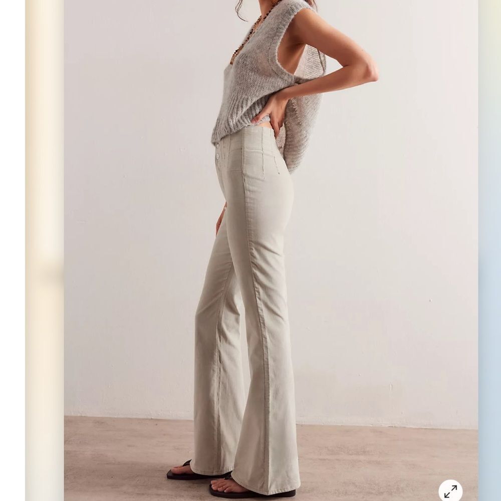 Free People High-Rise Flare Cords in Light Beige Grey